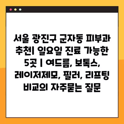 서울 광진구 군자동 피부과 추천| 일요일 진료 가능한 5곳 | 여드름, 보톡스, 레이저제모, 필러, 리프팅 비교