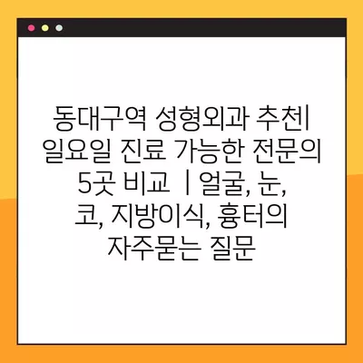 동대구역 성형외과 추천| 일요일 진료 가능한 전문의 5곳 비교  | 얼굴, 눈, 코, 지방이식, 흉터