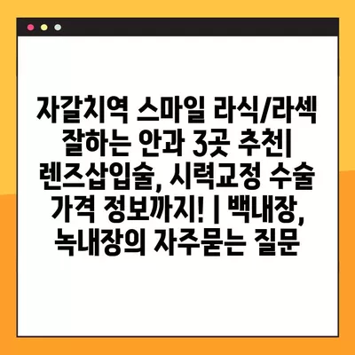 자갈치역 스마일 라식/라섹 잘하는 안과 3곳 추천| 렌즈삽입술, 시력교정 수술 가격 정보까지! | 백내장, 녹내장