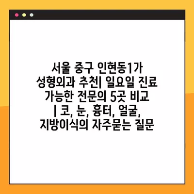 서울 중구 인현동1가 성형외과 추천| 일요일 진료 가능한 전문의 5곳 비교  | 코, 눈, 흉터, 얼굴, 지방이식