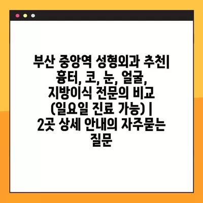 부산 중앙역 성형외과 추천| 흉터, 코, 눈, 얼굴, 지방이식 전문의 비교 (일요일 진료 가능) | 2곳 상세 안내