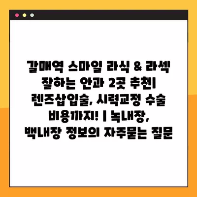 갈매역 스마일 라식 & 라섹 잘하는 안과 2곳 추천| 렌즈삽입술, 시력교정 수술 비용까지! | 녹내장, 백내장 정보